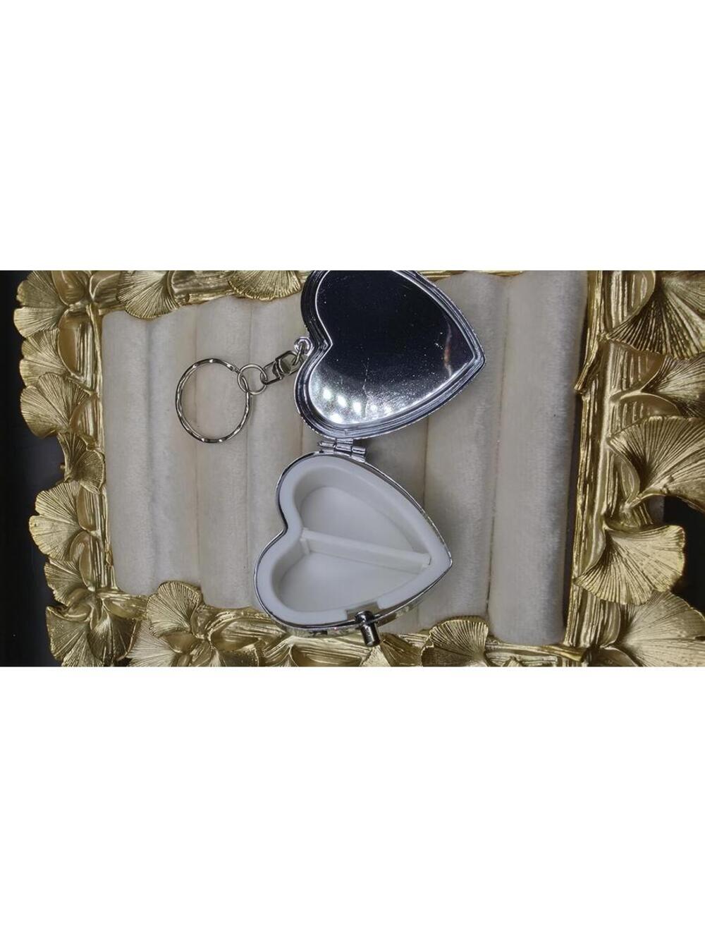 Heart Shaped Rhinestone Pill Box Keychain - Picture 3 of 4